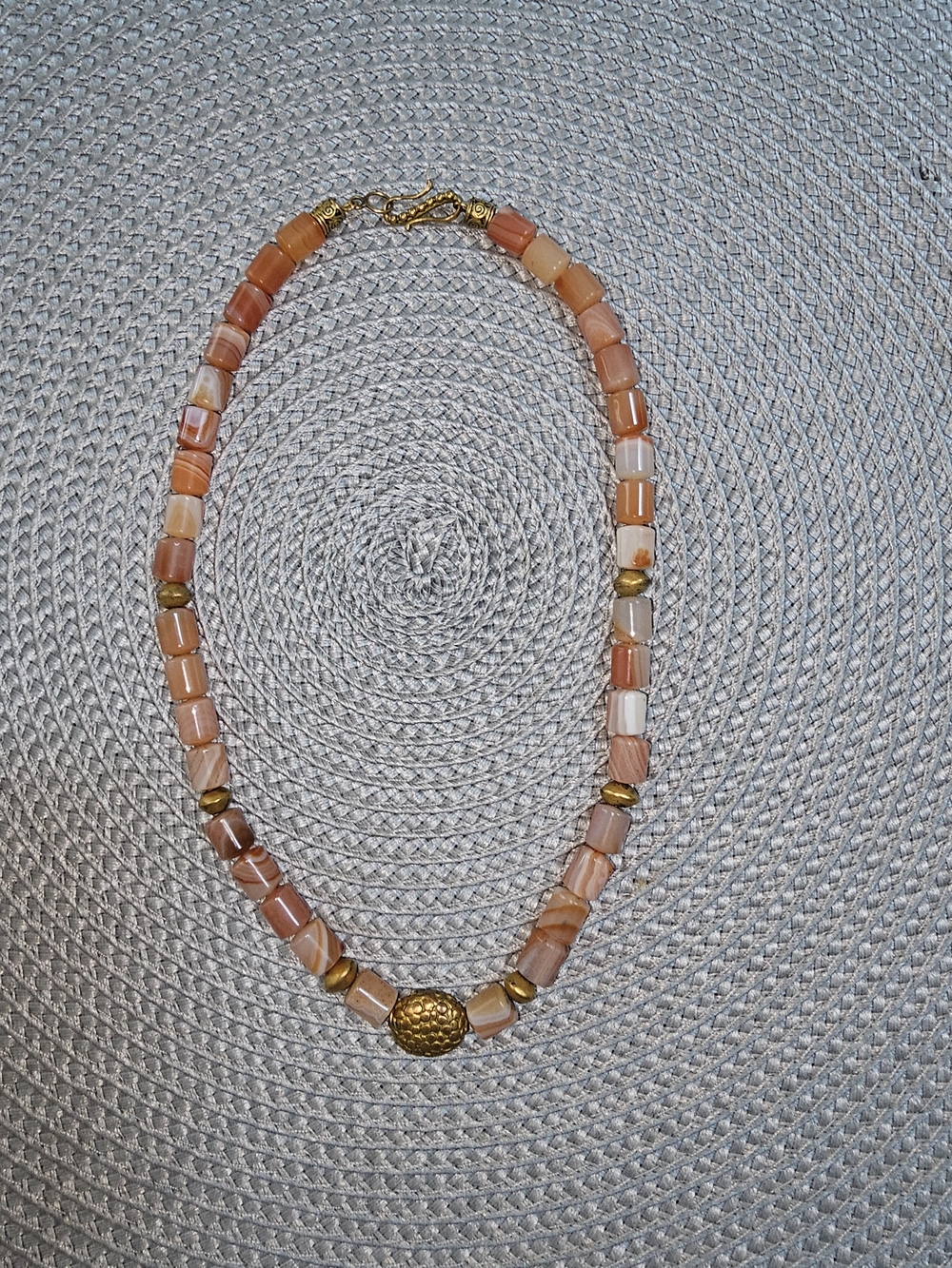 Gold Accent Peach Beaded Necklace